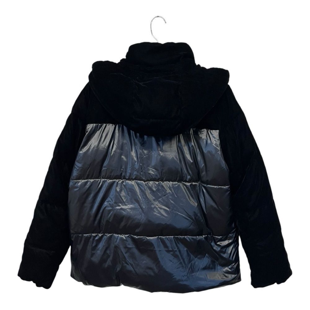 NWOT Calvin Klein | Black Shiny Suede Hood Plush Warm Full Zip Jacket Coat L - Picture 2 of 7